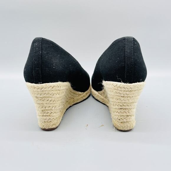J Crew Shoes Womens 7 Black Espadrille Wedge Slip On Canvas Platform Summer NEW - Picture 7 of 11